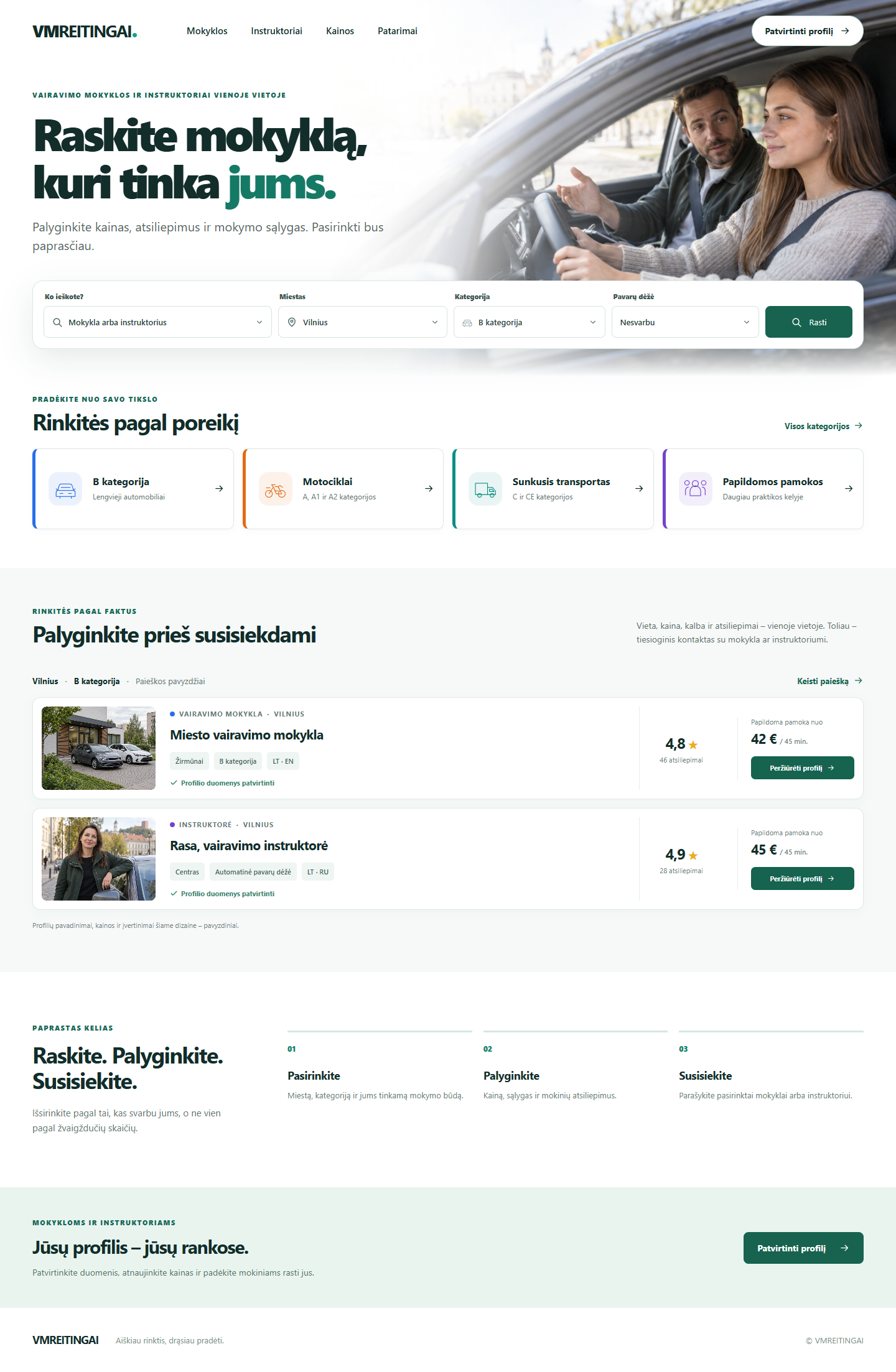 VMREITINGAI greitos atrankos pradžios puslapio pasiūlymas