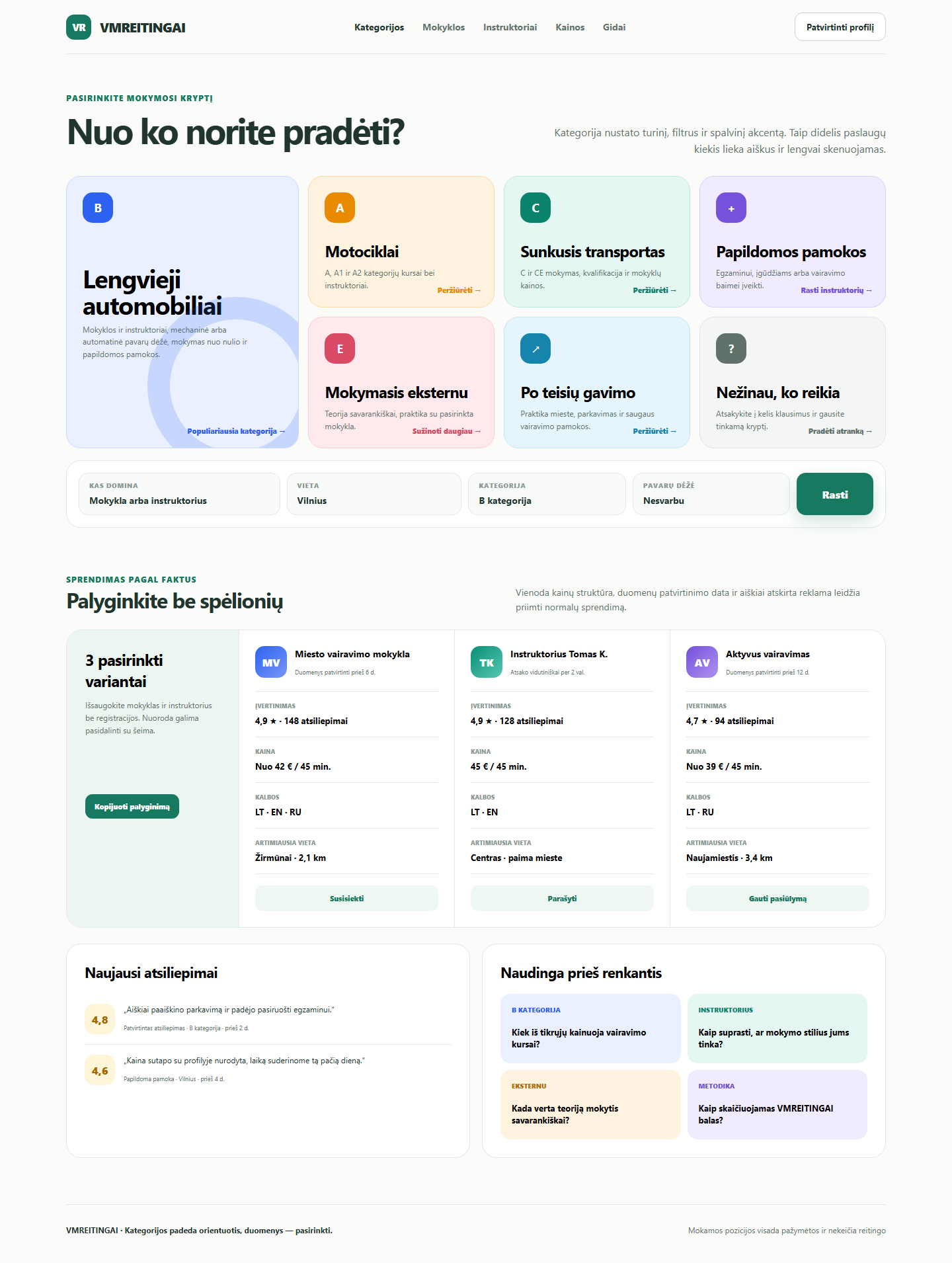 VMREITINGAI kategorijų navigatoriaus desktop dizaino variantas